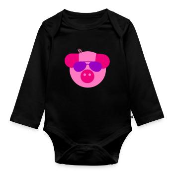 Porte-bonheur, cochon, cadeau, Jeunesse rurale - Body Bébé bio manches longues - noir - Devant