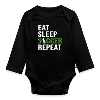 Eat Sleep Soccer Repeat - Baby Bio-Langarm-Body - Schwarz - Vorne