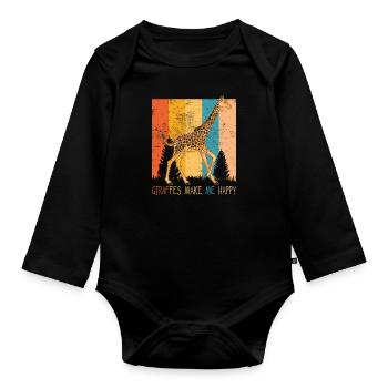 Animaux girafe animaux amour safari afrique jungle - Body Bébé bio manches longues - noir - Devant