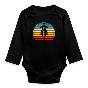 Motorrad Retro Vintage Motocross Biker Bike - Baby Bio-Langarm-Body - Schwarz - Vorne
