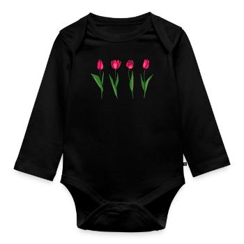 Pink tulips - spring flowers - gift easter - Organic Longsleeve Baby Bodysuit - black - Front