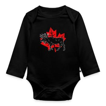 Feuille d'érable d'orignal du Canada - Body Bébé bio manches longues - noir - Devant