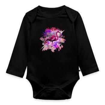 Pink Flamingo - Baby Bio-Langarm-Body - Schwarz - Vorne