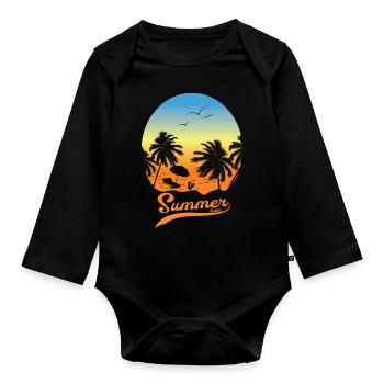 Summer vacation Summer vacation on the beach under palm - Organic Longsleeve Baby Bodysuit - black - Front