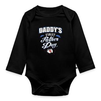 Daddys First Father Day - Father's Day - Dad - Organic Longsleeve Baby Bodysuit - black - Front
