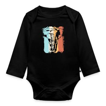 Retro Elefant - Baby Bio-Langarm-Body - Schwarz - Vorne