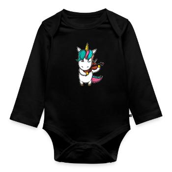 Einhorn Geige Streichinstrument - Body Bébé bio manches longues - noir - Devant