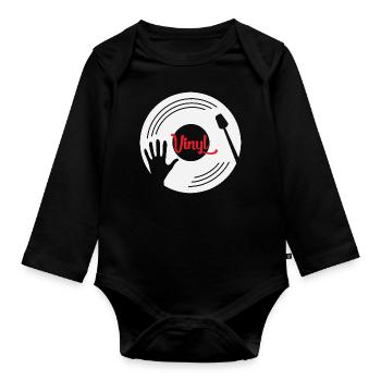 Schalplatte Vinyl Plattenspieler Dj Retro Geschenk - Baby Bio-Langarm-Body - Schwarz - Vorne