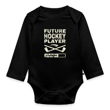 Future Hockey Player Gift Pregnancy Mother Stick - Organic Longsleeve Baby Bodysuit - black - Front