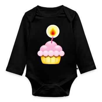 Smiley Cupcake Candle - Body Bébé bio manches longues - noir - Devant