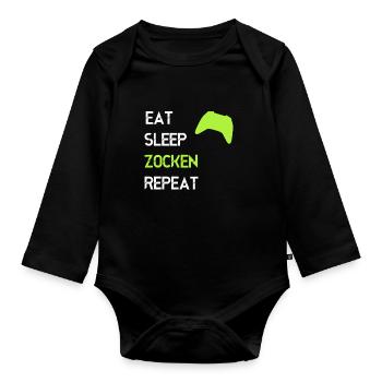 Eat Sleep Zocken Repeat Gamer Gaming Video Games - Organic Longsleeve Baby Bodysuit - black - Front