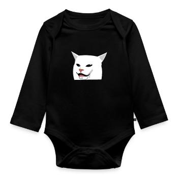 Cat memes at the table - Organic Longsleeve Baby Bodysuit - black - Front