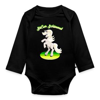 Schimmel süßes Pferd weißes Pferdchen Reiterhof - Baby Bio-Langarm-Body - Schwarz - Vorne