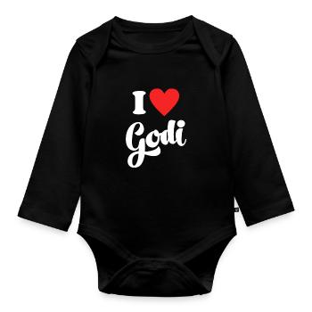 Godi Ich liebe Godi I love Godi Patentante Geschen - Baby Bio-Langarm-Body - Schwarz - Vorne