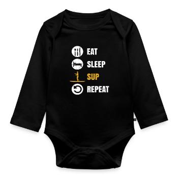 Eat Sleep SUP Repeat Stand Up Paddle - Organic Longsleeve Baby Bodysuit - black - Front