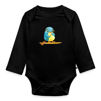 Stand Up Paddle Penguin SUP Sport Surfer - Organic Longsleeve Baby Bodysuit - black - Front