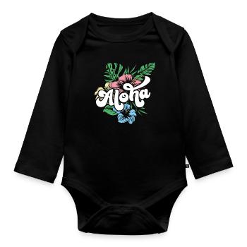 Aloha Hibiscus Hawaii - Baby Bio-Langarm-Body - Schwarz - Vorne