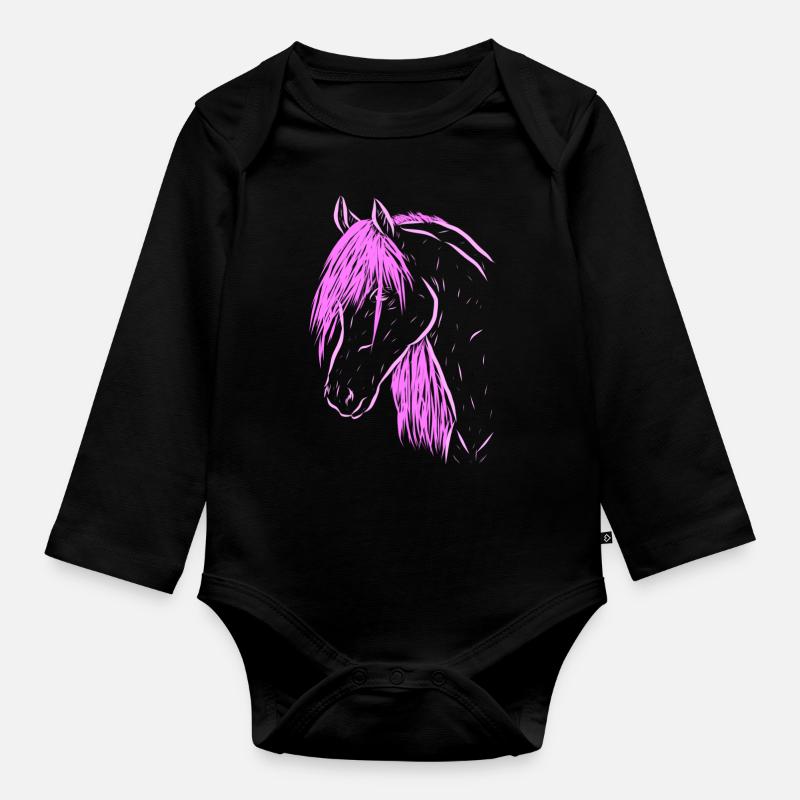 cheval - Body Bébé bio manches longues - noir