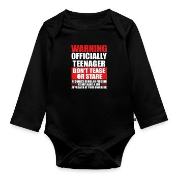 Warning Officially teenagers - Organic Longsleeve Baby Bodysuit - black - Front