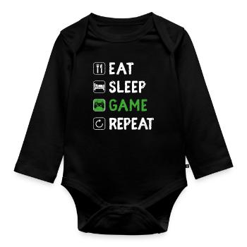 Funny Eat Sleep Game Repeat Video Gamer Gaming Lov - Body Bébé bio manches longues - noir - Devant
