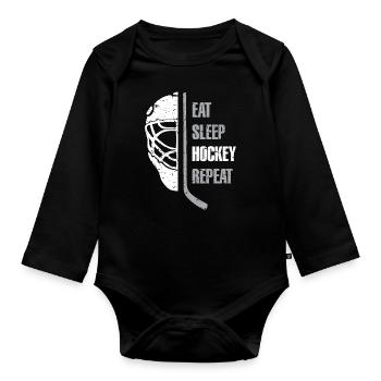 Mangez le hockey de sommeil répétez le cadeau de Noël Kid Ad Teen - Body Bébé bio manches longues - noir - Devant