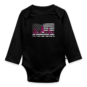 Womens USA Flag Ribbon Breast Cancer Awareness Pat - Organic Longsleeve Baby Bodysuit - black - Front