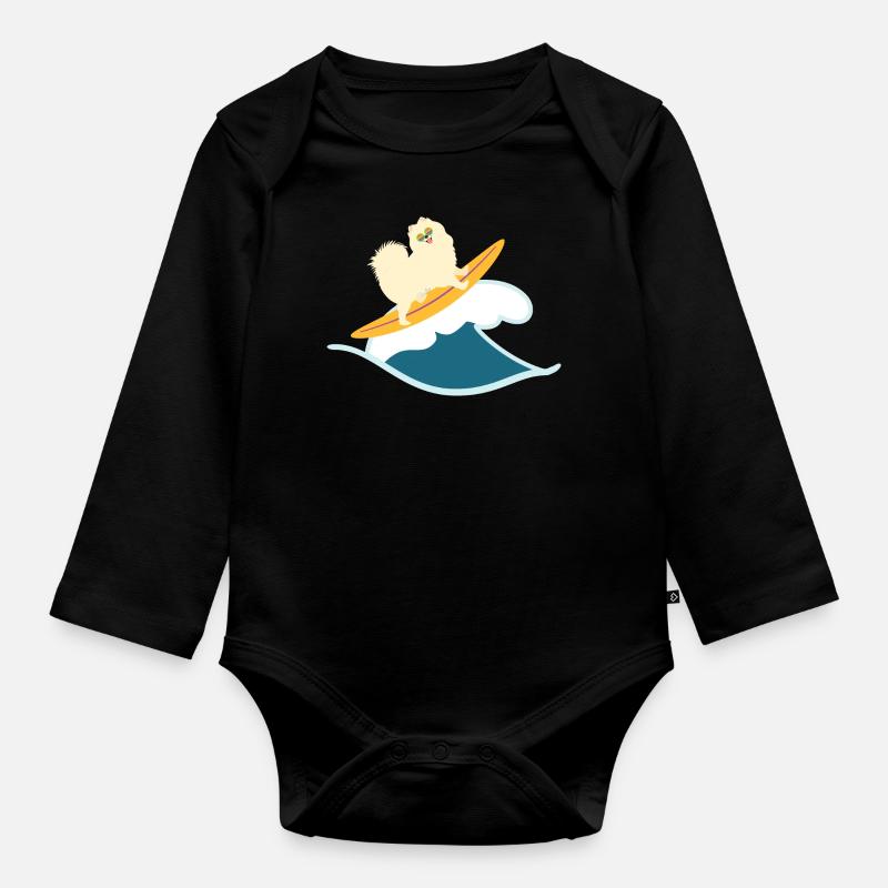 Chien Samoyède surf - Body Bébé bio manches longues - noir