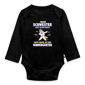 Einschulung Schwester Rockt Kindergarten Schule - Baby Bio-Langarm-Body - Schwarz - Vorne