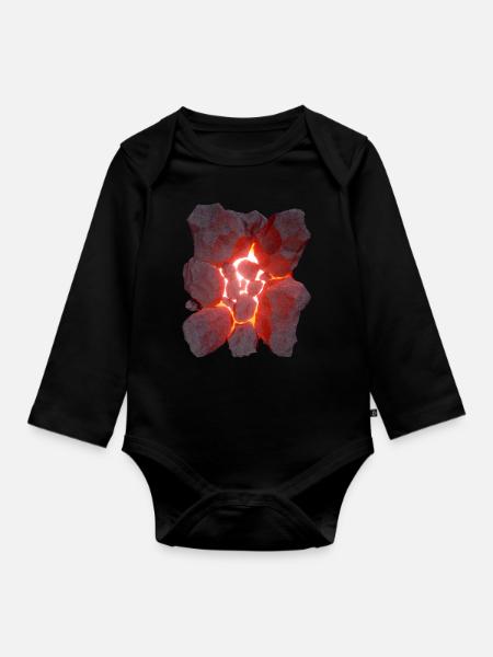 Vulkan 3D Effekt Glühende Lava - Baby Bio-Langarm-Body - Schwarz