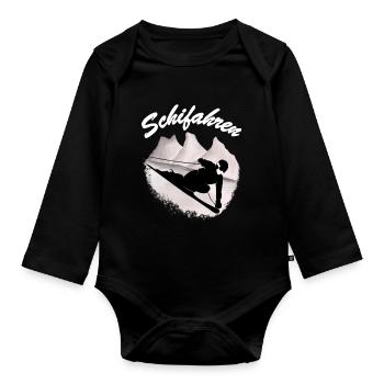 Schifahren - Wintersport - Baby Bio-Langarm-Body - Schwarz - Vorne
