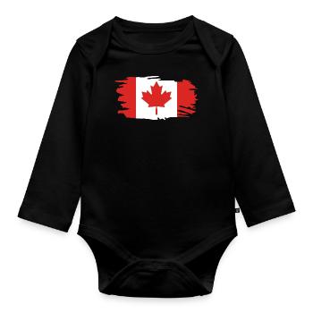 Drapeau du Canada Feuille d'érable Feuille d'érable Canada - Body Bébé bio manches longues - noir - Devant