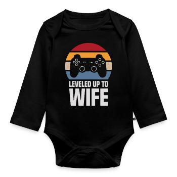 Leveled Up To Wife Hochzeit Heirat Gaming Gamer - Baby Bio-Langarm-Body - Schwarz - Vorne