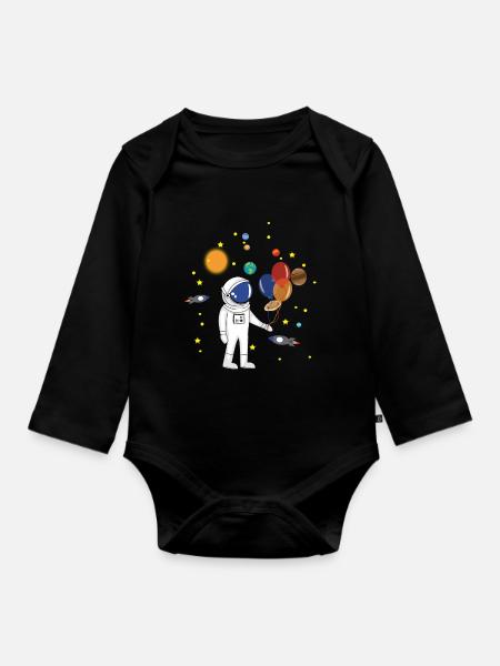Astronaut und Weltraum - Baby Bio-Langarm-Body - Schwarz