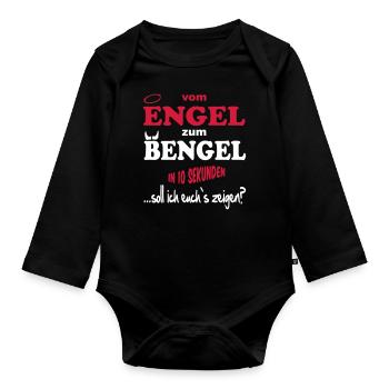Engel Bengel Teufel Baby Kinder - Baby Bio-Langarm-Body - Schwarz - Vorne