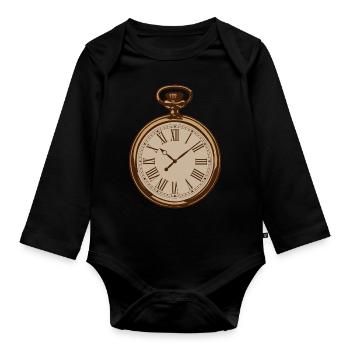 Vintage Antike Uhr - Baby Bio-Langarm-Body - Schwarz - Vorne