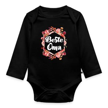 Beste Oma der Welt Großmutter Omi Rentnerin Rente - Baby Bio-Langarm-Body - Schwarz - Vorne