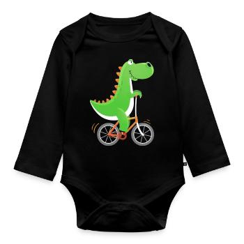 Crocodile with Bike Alligator Cyclist Bike - Organic Longsleeve Baby Bodysuit - black - Front