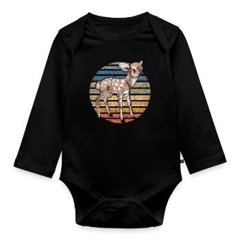 Roe Deer Fawn Sunset Kids Forest Animal Gift - Organic Longsleeve Baby Bodysuit - black - Front