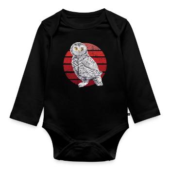 Eule Uhu Tier Waldtier Steinkauz Schleiereulen Fun - Baby Bio-Langarm-Body - Schwarz - Vorne