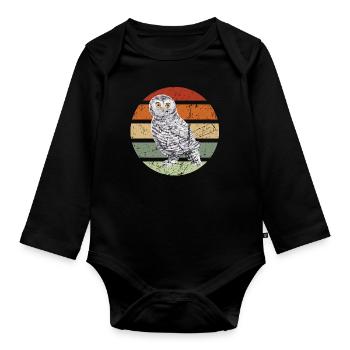 Eule Uhu Tier Waldtier Steinkauz Schleiereulen Fun - Baby Bio-Langarm-Body - Schwarz - Vorne