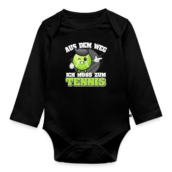 Lustiger Tennisspieler Cartoon ich muss zum Tennis - Baby Bio-Langarm-Body - Schwarz - Vorne