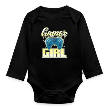 Gamer Girl Cute Anime Style Video Gamer Girl - Organic Longsleeve Baby Bodysuit - black - Front