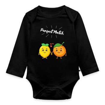 Cadeau citron et orange pour les végétaliens et les végétariens - Body Bébé bio manches longues - noir - Devant