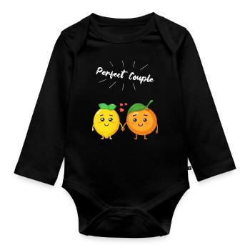Cadeau orange et citron pour les végétaliens et les végétariens - Body Bébé bio manches longues - noir - Devant