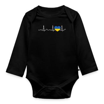 Ukraine - Herzschlag, Puls, Herzlinie, EKG - Baby Bio-Langarm-Body - Schwarz - Vorne