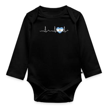 Argentine - battement de cœur, pouls, ligne cardiaque, ECG - Body Bébé bio manches longues - noir - Devant