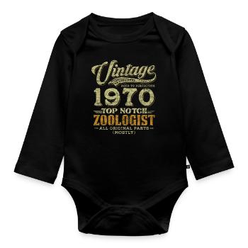 Vintage 1970 Top Notch Zoologist - Baby Bio-Langarm-Body - Schwarz - Vorne