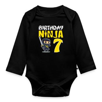Birthday Ninja For Little Ninjas for their 7th Birthday - Organic Longsleeve Baby Bodysuit - black - Front