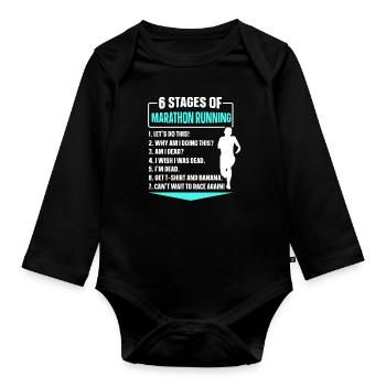 6 étapes de marathon Course Drôle de marathon - Body Bébé bio manches longues - noir - Devant