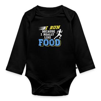Je cours parce que j’aime beaucoup food Funny Runner - Body Bébé bio manches longues - noir - Devant